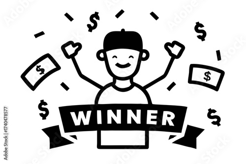 Happy winner with money