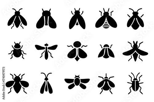 Set of black insect icons