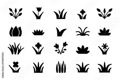 Set of grass tuft vector icons for artwork