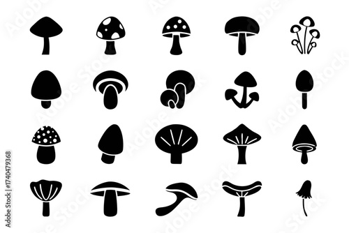 Collection of various mushroom silhouettes