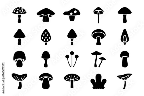 Set of different mushroom silhouettes