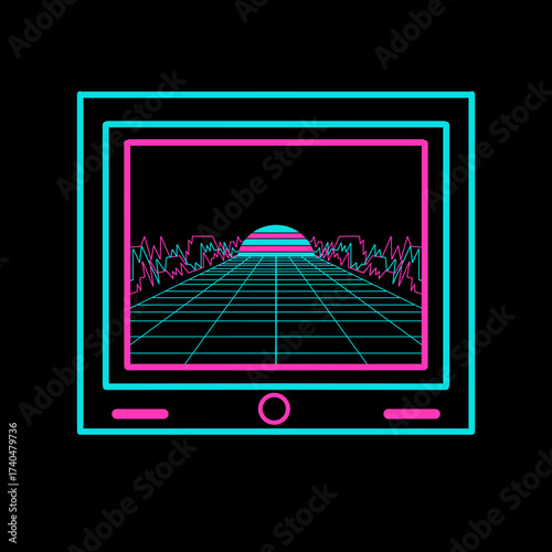 Retro Vintage Futurism Neon Computer Monitor