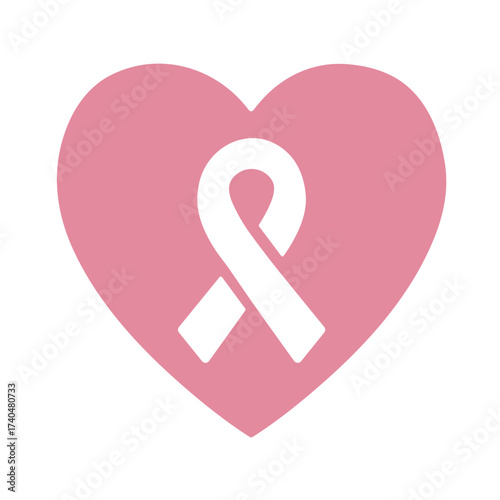 Pink Heart with Awareness Ribbon for Breast Cancer Support