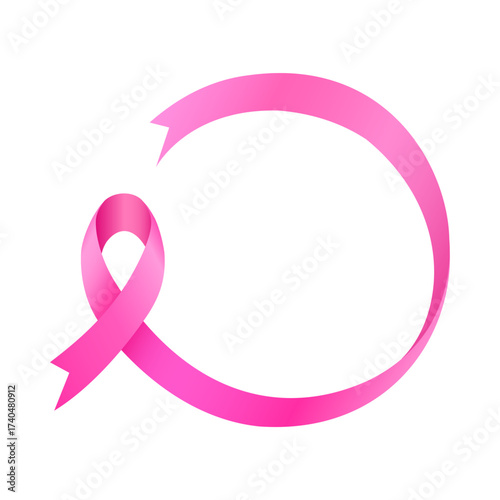Pink Ribbon Symbol of Breast Cancer Awareness with Copy Space in Circular Shape