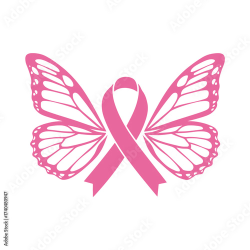 Pink Butterfly Wings Breast Cancer Awareness Ribbon Support Hope Symbol Design