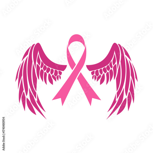 Pink Ribbon with Wings Symbol of Hope and Support for Breast Cancer Awareness
