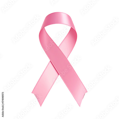 Glossy pink ribbon illustration for breast cancer awareness campaigns, isolated symbol of support