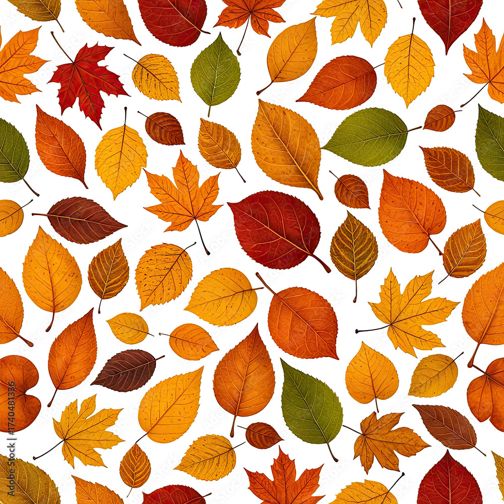 Obraz premium Colorful autumn leaves scattered on a dark background, fall season vibes