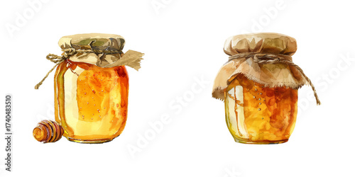 honey in jar watercolor vector illustration