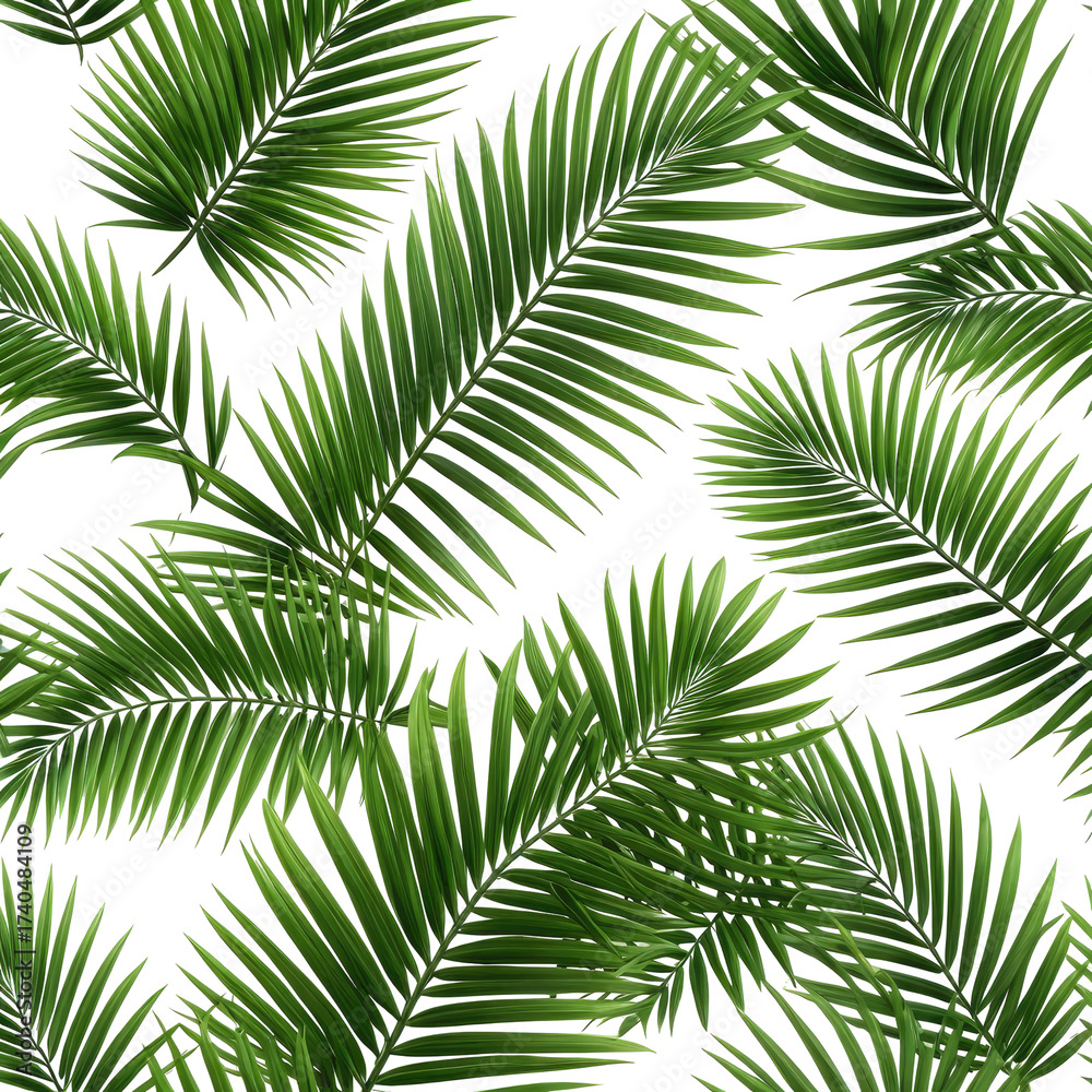Obraz premium Lush, vibrant green palm fronds on a seamless black background