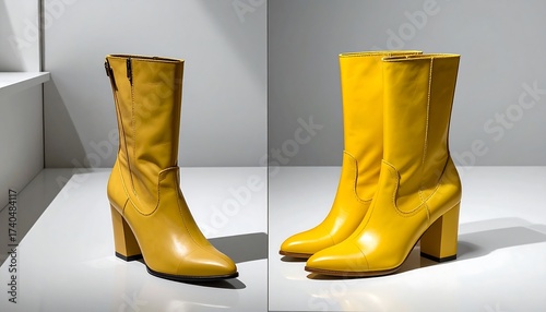 Stylish Yellow Leather Boots - Fashionable Footwear for Women.