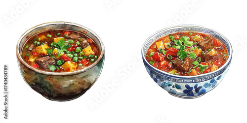 tibetan stew watercolor vector illustration