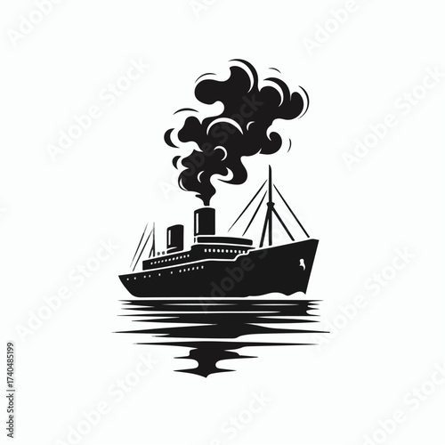 silhouette vector illustration of a smoking ship