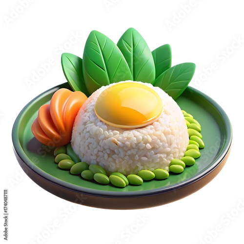 Rice Bowl with Fried Egg and Vegetables food meal