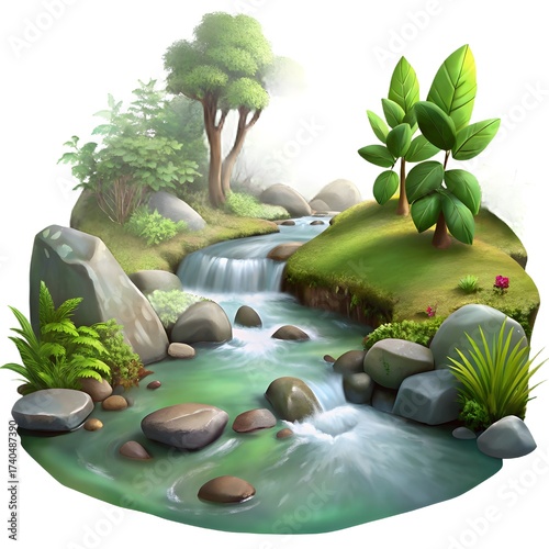 Serene Stream Flowing Through Green Landscape nature