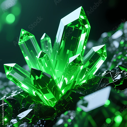 Abstract glowing green uranium crystal texture background.