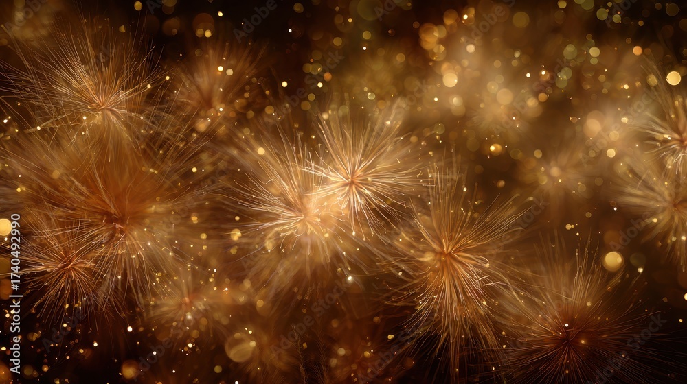 Fototapeta premium Golden Sparkling Lights and Abstract Bokeh in Soft Background