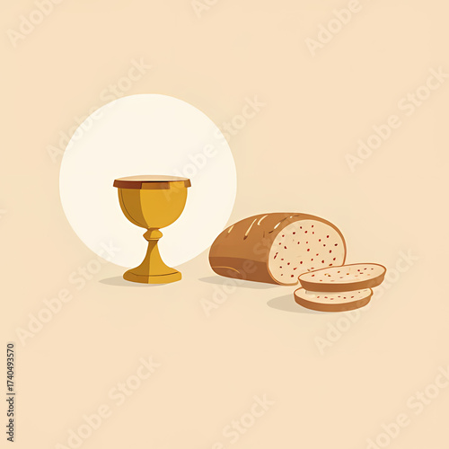 Plain background with a chalice and Eucharist bread.