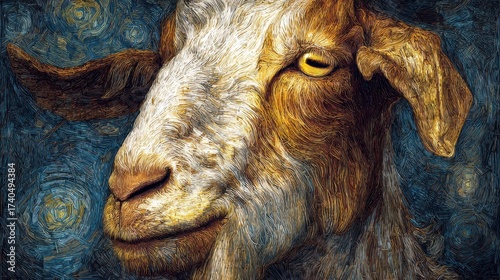 Artistic Representation of a Goat in Vibrant Colors and Texture