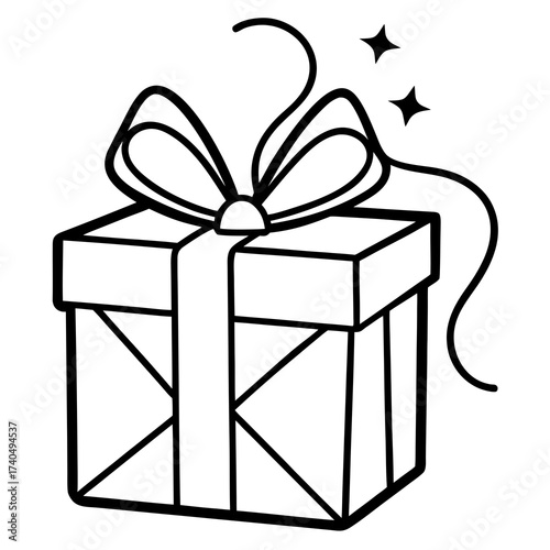 Minimal Line Art Mail with Gift Vector Illustration on White Background