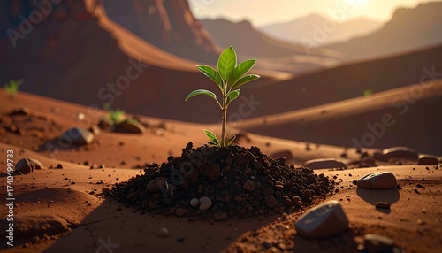 Lone sprout rises in clay