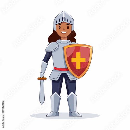 Female Knight Avatar with Sword and Shield | Medieval Warrior Illustration