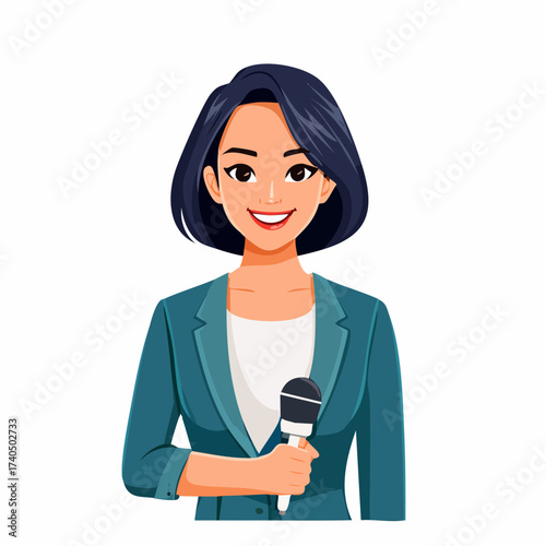 Female Reporter Avatar with Microphone | Professional Journalist Illustration
