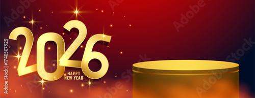 2026 new year eve banner with 3d podium stand