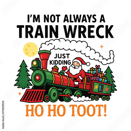 Funny Christmas Train Wreck Santa Claus Ho Ho Toot Holiday T-Shirt