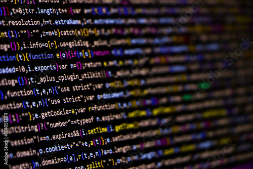 Software source code. Programming code. Programming code on computer screen. Developer working on program codes in office. Source code photo. Technology background