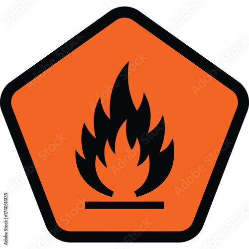 Oxidizing Hazard Symbol warning safety chemical flame orange pentagon black border combustion material substance dangerous sign