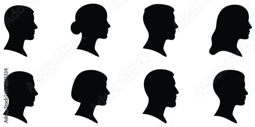 Human head profile icons showing male and female side face silhouettes for identity, psychology, medical, and design concepts