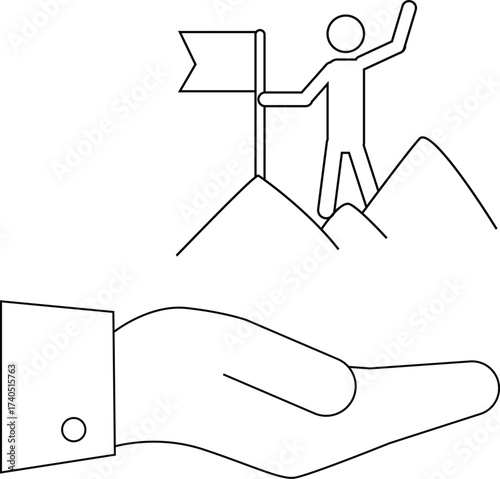 line icon hand carrying icon of a mountain climber
