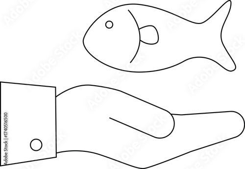 line icon hand carrying fish icon