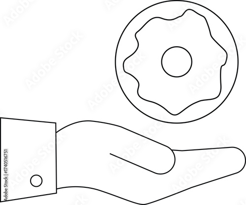 line icon hand carrying cream donut icon