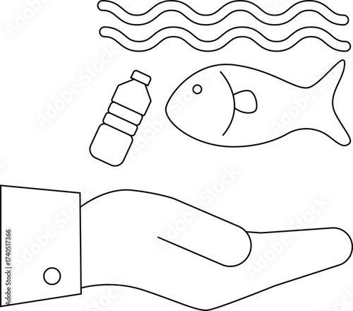 line icon of hand carrying marine debris icon