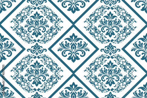seamless floral pattern with geometric and damask flowers