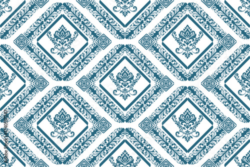 seamless floral pattern with geometric and damask flowers