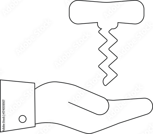 line icon of a hand carrying a wine corkscrew icon
