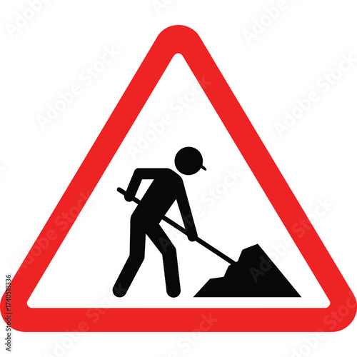 Road Works Ahead Sign construction warning traffic symbol worker caution men at work attention safety street danger site