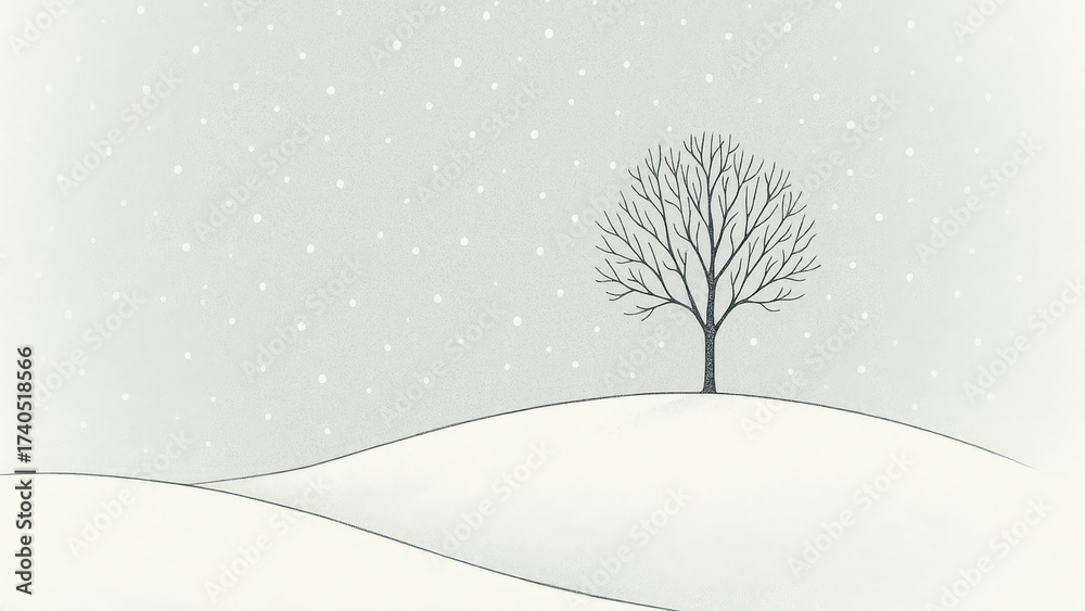 Fototapeta premium Minimalist winter landscape with tree.