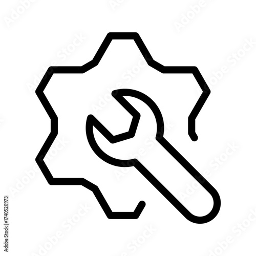 Gear and Wrench Line Icon — Settings, Maintenance, Repair