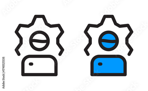 User profile settings icon with gear outline and filled blue vector