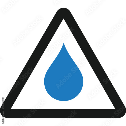 Water Drop Warning Sign symbol hazard caution alert risk safety triangle blue black isolated icon graphic illustration wet liquid