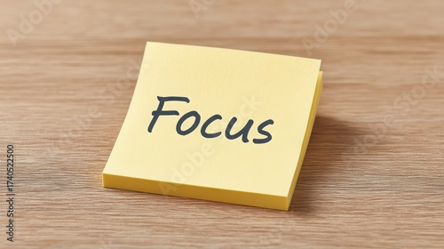 Sticky note with "Focus" written on it placed on a wooden surface.