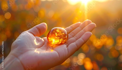 Amber Gemstone in Hand - A Glimpse of Ancient Sunlight.