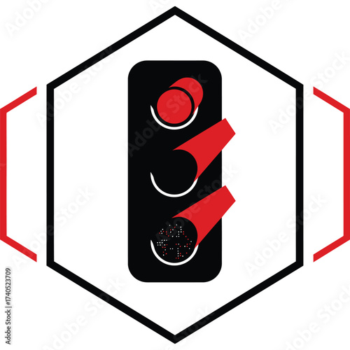 Abstract Traffic Light Icon in Hexagon Frame red signal stop warning caution road transportation safety design illustration vector