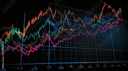 Digital finance business concept with electronic stock market data graph chart on a computer screen