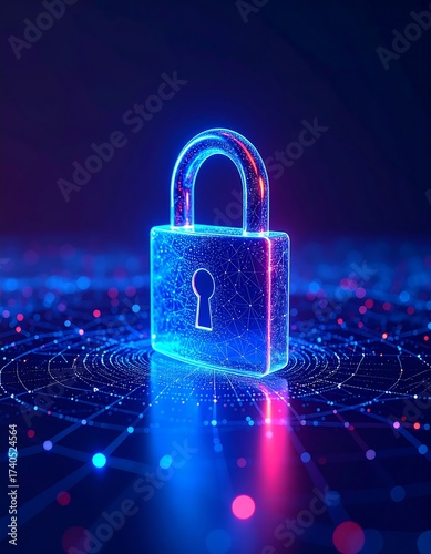 Illuminated digital padlock representing cyber security concept