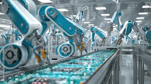 A close-up circuit board with electronic chips is essential computer hardware for the technology industry